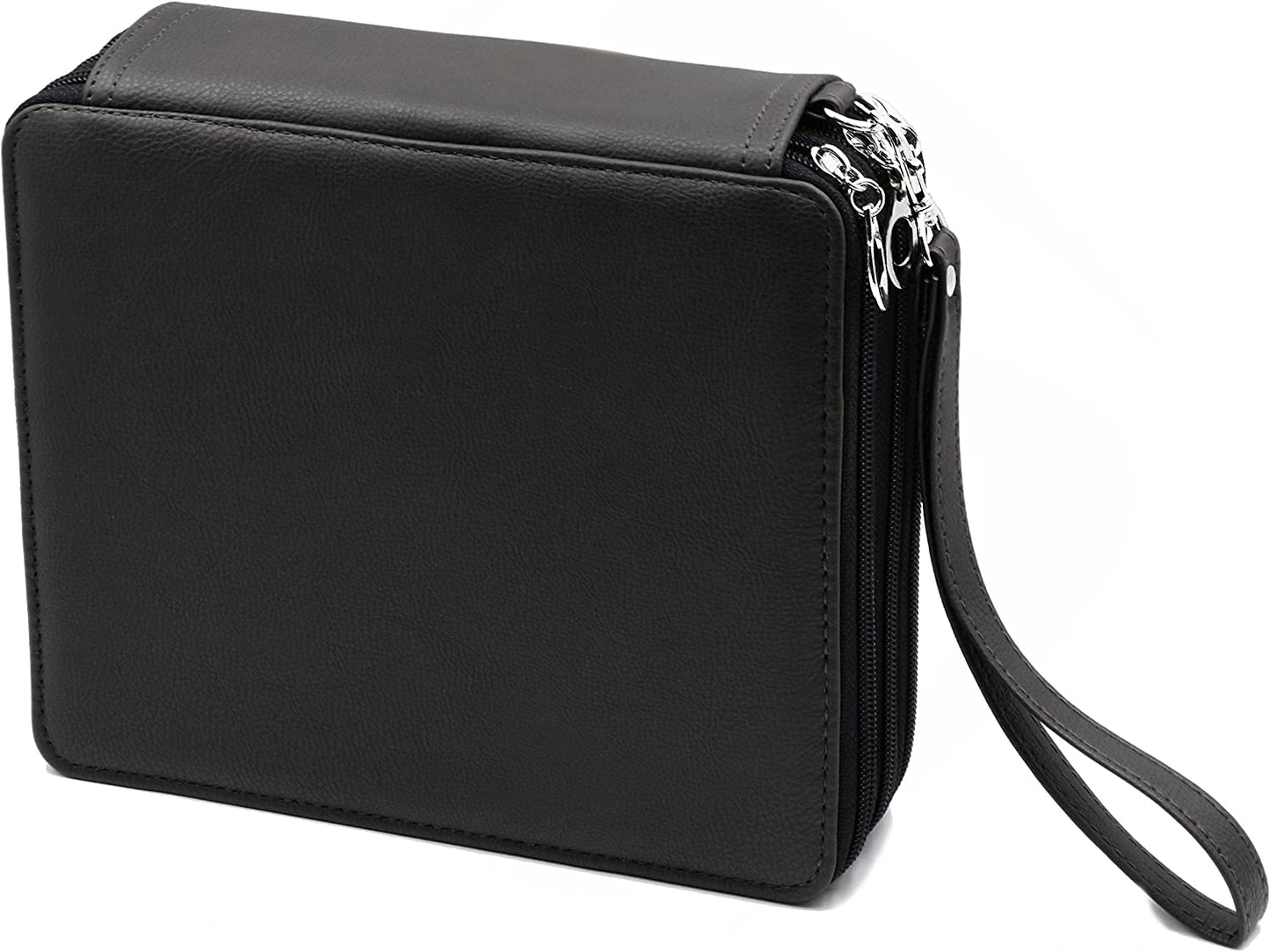120 Slots Pencil Case - PU Leather Handy Multi-Layer Large Zipper Pen Bag with Handle Strap for Prismacolor Watercolor Pencils, Crayola Colored Pencils, Marco Pens and Makeup Brush (Black)