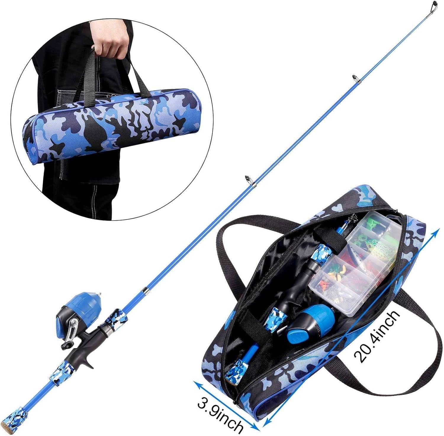 Kids Fishing Pole - Telescopic Fishing Rod and Reel Combo Kit - Fishing Gear, Fishing Lures, Carry on Bag, 70 Set Fully Fishing Equipment - for Boys, Girls, Youth