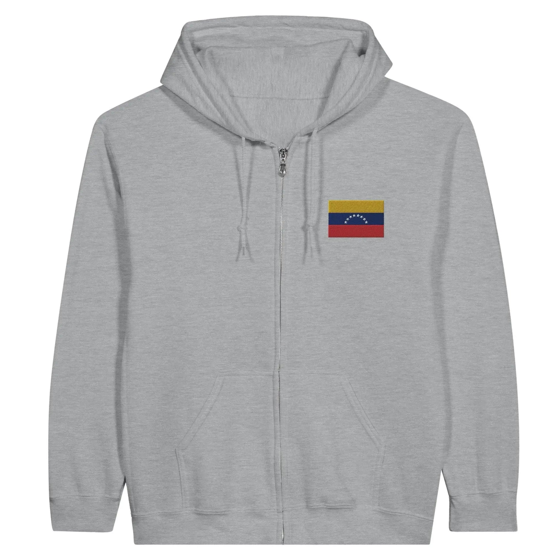 Sweat À Capuche Zippé – Drapeau Du Venezuela – Brodé – Coton Mélangé