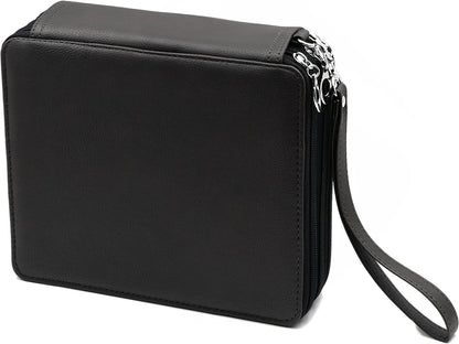 120 Slots Pencil Case - PU Leather Handy Multi-Layer Large Zipper Pen Bag with Handle Strap for Prismacolor Watercolor Pencils, Crayola Colored Pencils, Marco Pens and Makeup Brush (Black)
