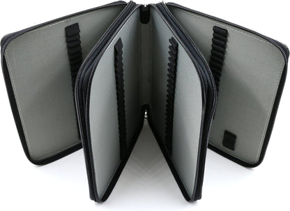 120 Slots Pencil Case - PU Leather Handy Multi-Layer Large Zipper Pen Bag with Handle Strap for Prismacolor Watercolor Pencils, Crayola Colored Pencils, Marco Pens and Makeup Brush (Black)