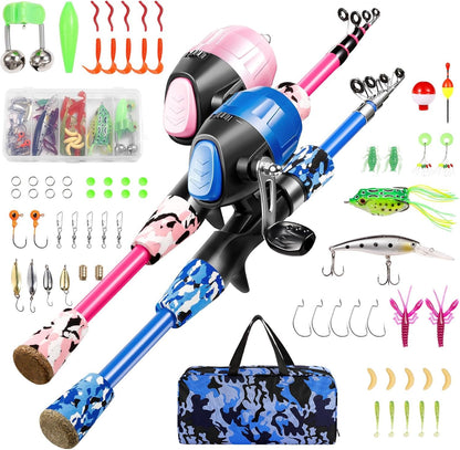 Kids Fishing Pole - Telescopic Fishing Rod and Reel Combo Kit - Fishing Gear, Fishing Lures, Carry on Bag, 70 Set Fully Fishing Equipment - for Boys, Girls, Youth