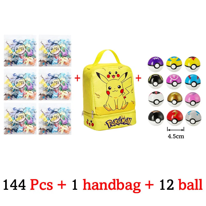 Pokemon Figuras Set 24-144 Piezas Pikachu Anime - Colección Mini Pokebola Muñecos Regalo Niños