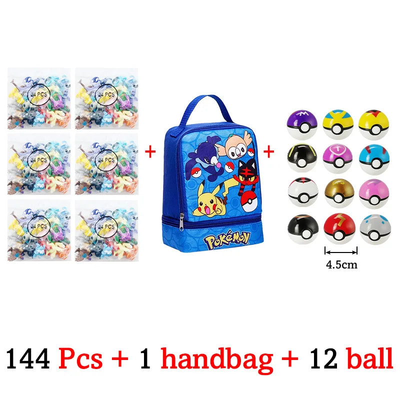 Pokemon Figuras Set 24-144 Piezas Pikachu Anime - Colección Mini Pokebola Muñecos Regalo Niños