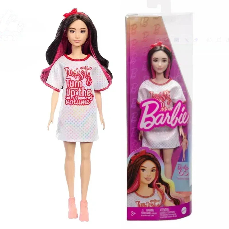 Muñeca Barbie Fashionistas 65 Aniversario Cabello Negro Ondulado Vestido Rosa