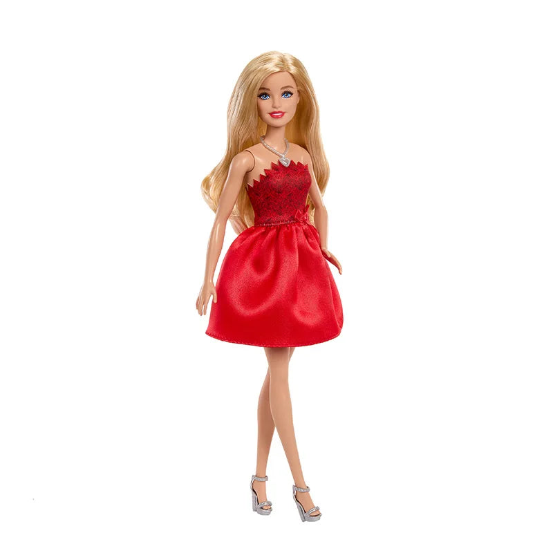 Muñeca Barbie 80 Aniversario Fashionistas Vestido Rojo Rubí - Zapatos Collar