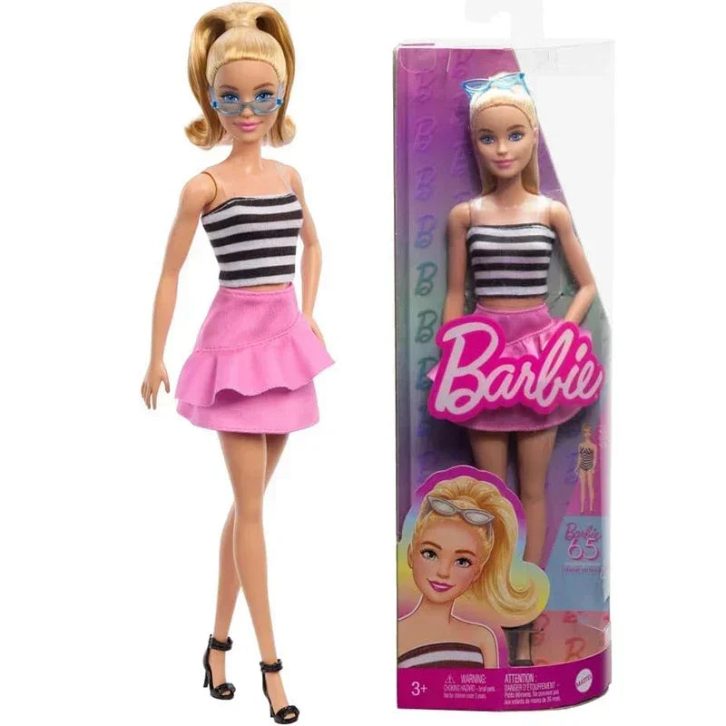 Muñeca Barbie Fashionistas 65 Aniversario Cabello Negro Ondulado Vestido Rosa