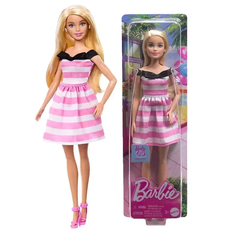 Muñeca Barbie Fashionistas 65 Aniversario Cabello Negro Ondulado Vestido Rosa