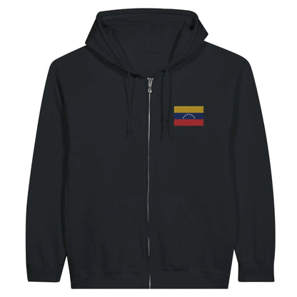 Sweat À Capuche Zippé – Drapeau Du Venezuela – Brodé – Coton Mélangé