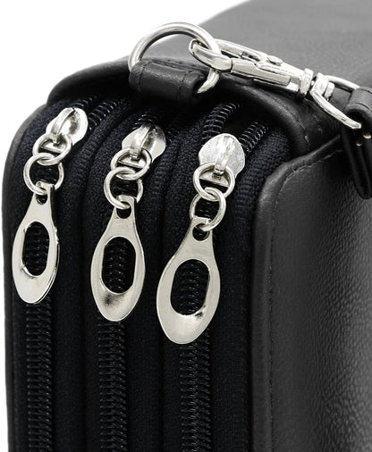 120 Slots Pencil Case - PU Leather Handy Multi-Layer Large Zipper Pen Bag with Handle Strap for Prismacolor Watercolor Pencils, Crayola Colored Pencils, Marco Pens and Makeup Brush (Black)